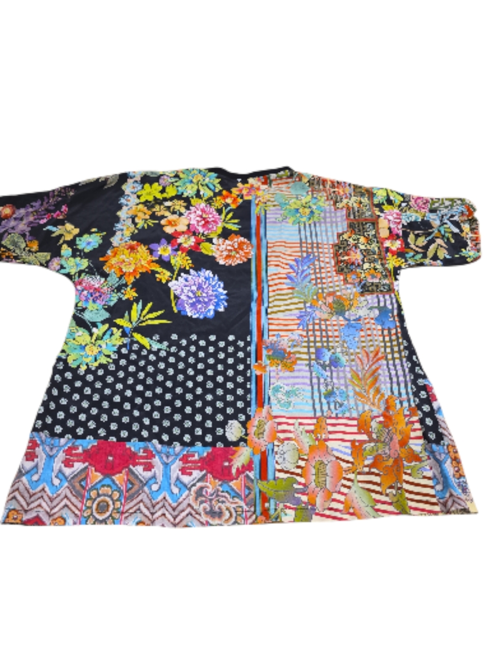 Johnny Was Black Floral Scoop Neck Blouse with Orange Accents - Picture 6 of 7